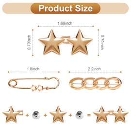KUNTAERY 12 Pcs Pant Waist Tighteners, No-Sew Metal Clips for Jeans and Pants, Adjustable & Reusable Star Button Pins