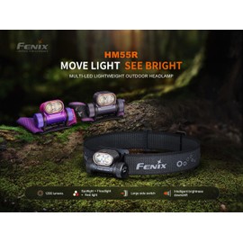 Fenix HM55R Rechargeable Headlamp, 1200 Lumen Spotlight Floodlight & Red Light, Lightweight, Long Runtime, USB-C Charging, Waterproof for Camping, Hiking, Running with Lumentac Organizer (Nebular)