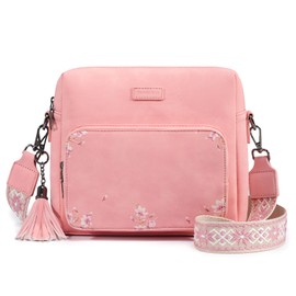 Pomelo Best Crossbody Purses for Women, Soft Leather Medium Cross Body Bags Woman, DIY Floral Shoulder Bag with Adjustable Strap Travel Pink