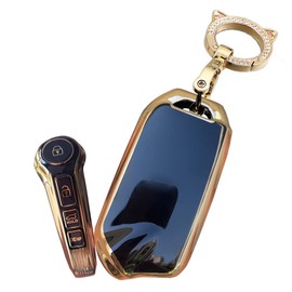 SANRILY dorado-edge - Funda para llavero de 4 botones para Kia Stinger GT K9 K900 2018 2019 2020 2021 sin llave de protección completa con llavero de gato brillante, color negro