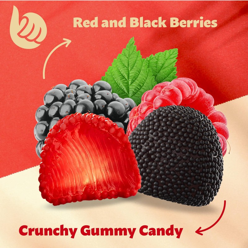 Berries Gummy Candy | 1-Pound Bag | Crunchy Raspberry and