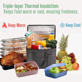 VENO VENO 2 Pack Cooler Bag and Insulated Grocery Bags for Food Delivery, Collapsible Cooler. Reusable Shopping Bags for Groceries with Hard Bottom, Zippered Top, Foldable, Heavy-Duty (Windowpane, 2 Pack)