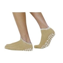 Single Tread Patient Safety Footwear with Terrycloth Interior, Large, Tan