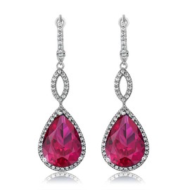 Gem Stone King 925 Sterling Silver Long Drop Dangle Elegant Wedding Bridal Chandelier Teardrop Earrings for Women | 2 Inch | Pear Shape 16X12MM | 20.00 Cttw