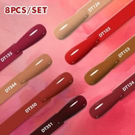 MEET ACROSS Gel Nail Polish Kit, 8 Colors Red Series Wine Dark Red Burgundy Red Gel Polish Holiday Nail Art Design UV LED Soak Off Nail Polish Home DIY Manicure Nail Salon Varnish