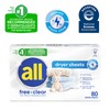 all Fabric Softener Dryer Sheets for Sensitive Skin, Free Clear,