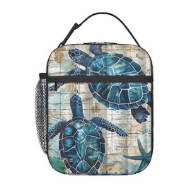 VANZEV Sea Turtle Lunch Box for Adults Women Girls Boys Kids Vintage Nautical Coastal Lunch Box Insulated Cooler Reusable Lunch Bag Container Gifts for Work Office Picnic Travel School