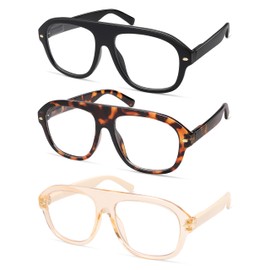 AMOMOMA 3 Pack Retro Blue Light Aviator Reading Glasses for Women Men,Oversized Large Computer Reader Frame AM6163 C1+C2+C4 1.0 X