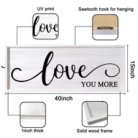 Love You More Decorative Rustic Sign & Plaque Framed Wall Art for Couples, 40''×15'' Vintage Cottagecore Wooden Horizontal Love Quote Home Decor Above Bed for Living Room, Farmhouse Wedding Gift