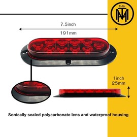 TMH 6" Oval Red LED Trailer Tail Light Surface Mount 10 LED Waterproof Stop Brake Turn Trailer Lights for Truck RV Bus Lorry Low-High Brightness 12V DC, 2PCS