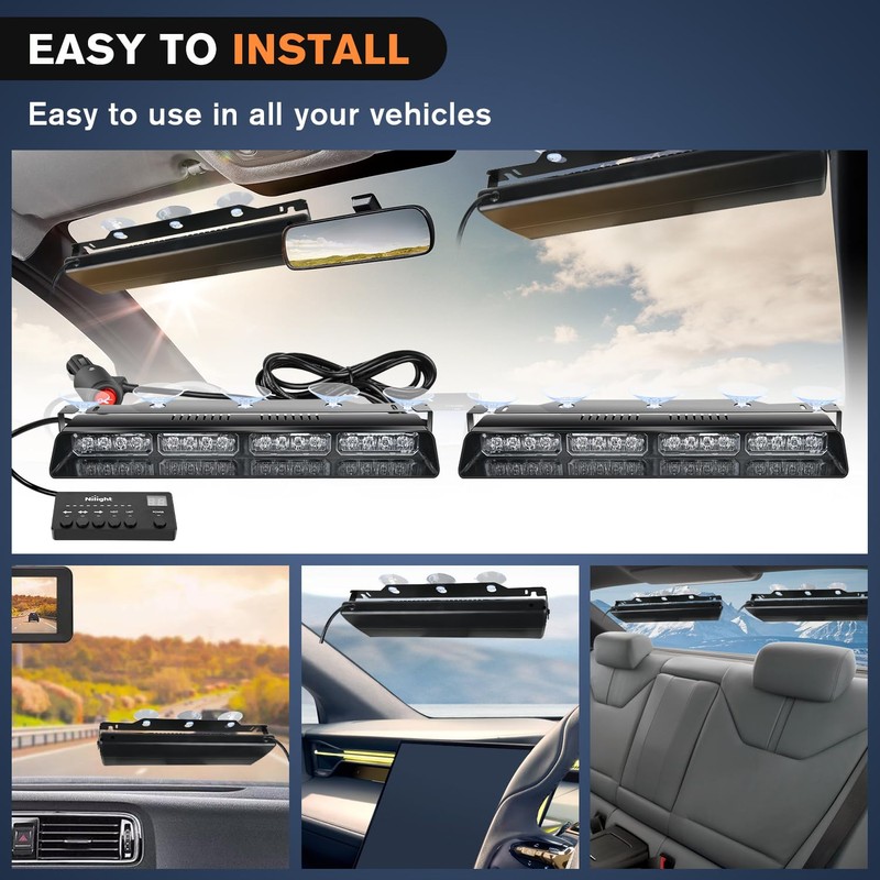 Nilight 32LED Amber White Emergency Dash Strobe Lights with Controller