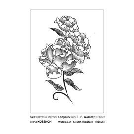 kobench Semi Permanent Tattoos,Three Flowers On A Plant - K101 Design,Waterproof,Easy-to-Apply,Long Lasting 1-2 Weeks, Plant-Based,Flower Tattoos