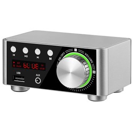 Adeept Mini Bluetoth 5.0 Power Amplifier Hi-Fi Stereo Class D TPA3116 Digital Amp 50W x 2 Home Speakers Audio Car Marine Music Player TF USB AUX IN (Siliver)