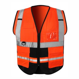 Hi Vis Vest Reflective Work Wear High Visibility Vest Zip Up Multi Pockets Executive Waistcoat S-3XL