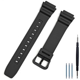 Natural Resin Replacement Watch Band Compatible with Casio W218H W-219H AE1200WH AE-1300WH W800H SGW-300H F-108WH Waterproof Rubber strap (Black)