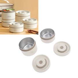 TOPINCN Insulated Bento Lunch Box, Portable Stainless Steel Food Container with Bag, Cutlery Set (Beige)