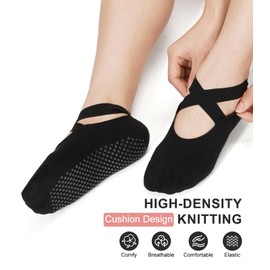 Grip Socks Cross Straps Pilates Socks with Grips for Women Non Slip Black/Balletpink/Grey