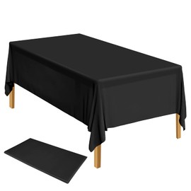 ELECLAND Black Plastic Table Cover 137 x 274 cm Black Plastic Tablecloth Rectangle Black Table Cover for Indoor or Outdoor Baby Shower, Wedding, Birthday Party Decorations