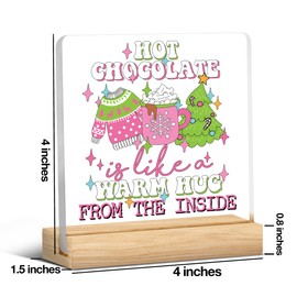 Pink Christmas Decor Sign Coffee Bar Decor Christmas Decorations for Kitchen Coffee Corner Coffee Station Christmas Tree Sweater Desk Decor Gifts for Women Men Hot Chocolate Acrylic Sign