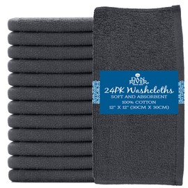DAN RIVER 100% Cotton Washcloths 24 Pack Premium Quality Face and Body Cloth, Quick Dry Essential Towels for Bathroom, Hand, Kitchen & Cleaning, Baby Rugs | 12X12 in | 400 GSM | Charcoal