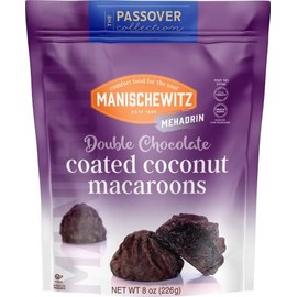 Manishewitz Mehadrin, Double Chocolate Coated Coconut Macaroons 8oz, Resealable Bag, Dairy Free, Gluten Free, Kosher (including Passover)