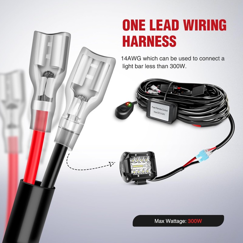 Nilight Remote Wiring Harness for LED Light Bar Wireless Strobe