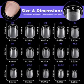 LoveOurHome 600pc Extra Short Squoval Nail Tips Clear Fake Nails XS Short Round Square Gel Nail Tips Full Cover Acrylic Nails Clear Press on Nails 15 Sizes False Fingernail for Gel Nail Extension