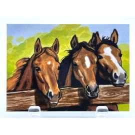 Horse Trio Sketch Card painting print Limited Ed. 1/5 ACEO-ATC - Artist Tanya