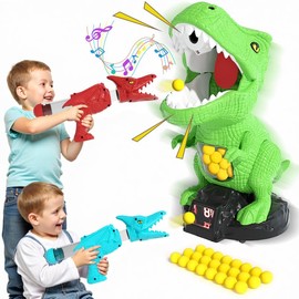 BLmukce Dinosaur Movable Shooting Toys for Kids, 2 Air Pump Launchers, Electronic Kids Target Games, LCD Score Record, Light & Sound, 48 Foam Balls, Competition Game Gift for Boys 3-5 Years Old