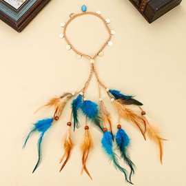 Fashband Indian Feather Headband Boho Coins Tassel Hippie Headdress Tribal Beads Festival Headpiece Hair Accessoriess for Women (B, One Size)