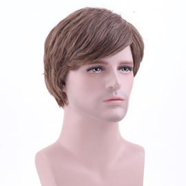 MAGQOO Mens Brown Wig Short Brown Wigs for Men Short Straight Brown Wig Boy Male Brown Wig Cosplay Costume Wig Synthetic Heat Resistant