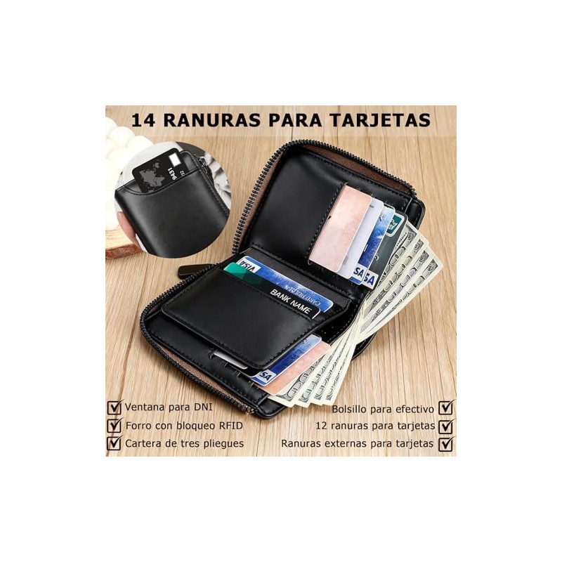 Carteras Para Caballero Con Cierre,Cartera Con Cierre Para Hombre,con RFID