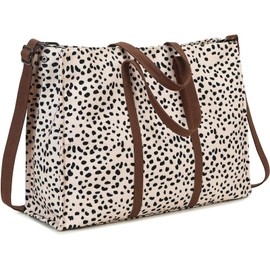 Laptop Tote Bag for Women Work Shoulder Bags 15.6 inch Canvas Laptop Computer Purse Messenger Teacher Handbag Business Office Briefcase (Leopard - Apricot)