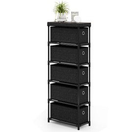 LOKO Slim 5-Drawer Dresser, Home Narrow Storage Tower with Anti-tip Kits, Space-Saving Chest of 5 Foldable Fabric Drawers, Compact Storage Organizer for Bedroom, Study, Closet