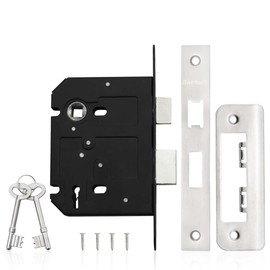 Bwintech 1 PCS 3 Lever Satin Nickel Mortice Sashlock 65mm（2.5 Inch, Door Lock with Key for Internal and External Doors, Reversible Catch