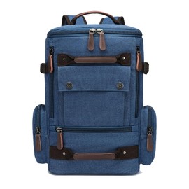 DoIove 15.6 inch Canvas Laptop Backpack for Men Women, Casual Daypack for Work, Camping, Hiking, Multi Functional Vintage Travel Rucksack, Unisex Blue