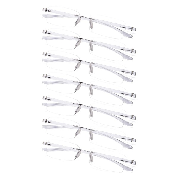 Gr8Sight 7-Pack Rimless Reading Glasses with Small Lenes (Transparent,+0.50)