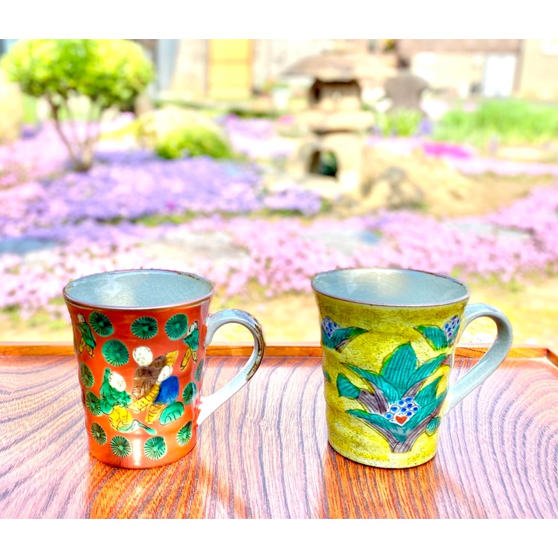 百華園 九谷【ペアマグカップ】吉田屋万年青＆木米写し『裏絵』