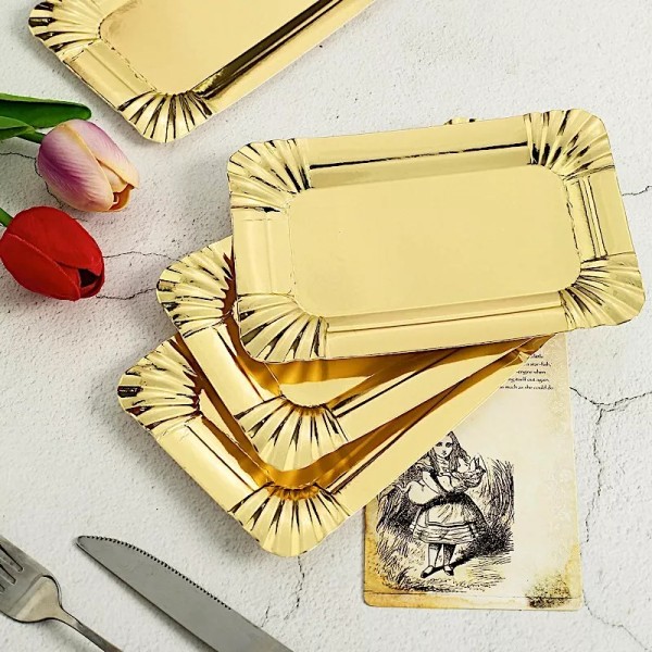 CraftsnFavors 10 GOLD 6" Mini Rectangle PAPER SERVING TRAY Scalloped
