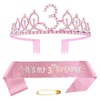 Ceqiny 3rd Birthday Sash and Tiara Crown Pink Crystal Birthday