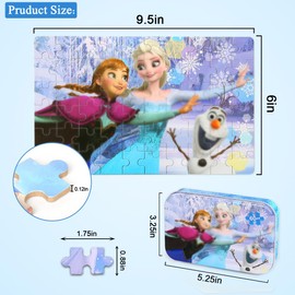 Puzzles for Kids Ages 4-8,Kids Puzzles in a Metal Box,Winter Anna and Elsa Princess Snowman Puzzles,Kids Boys Girls Learning Educational Puzzles Packed in Tin Box,60 Pieces