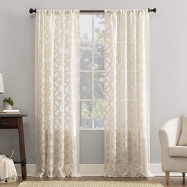 No. 918 Yvette Trellis Jacquard Sheer Rod Pocket Curtain Panel, 52 in x 84 in, Cream