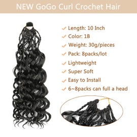 Gogo Curl Crochet Hair 8 Packs 10inch Ocean Wave Crochet Hair Pre Looped Beach Curl Extension Short Curly Water Wave Synthetic Braiding Extensions for Women Natural Black(1B)