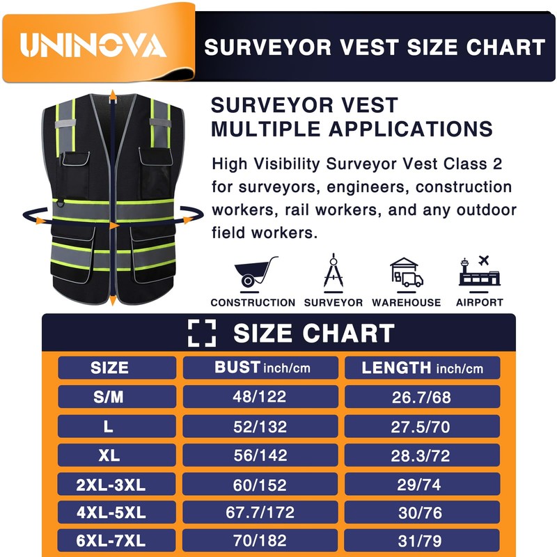 UNINOVA High Visibility Safety Vest - Multi Pockets Reflective Mesh