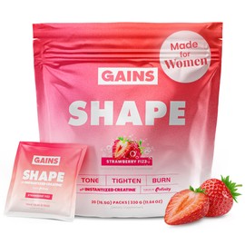 Gains in Bulk Shape Instantized Creatine for Women, Strawberry Fizz Flavor, Vegan Daily Workout Supplement with Hyaluronic Acid and Paraxanthine, Supports Energy and Lean Muscle, 20 Packets
