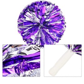 YUE QIN Pack of 2 Cheerleader Pom Poms Straight Handle Style Pom Poms Made of Metal Foil Cheerleader Pompoms for Sports Cheers Ball Dance Costume Night Party Team Spirit (Purple)