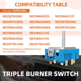 NE59J7850WS NE59M7630SG Triple Burner Switch Fit for Samsung NE59N6630SG NE59N6630SS NE59N6650SG NE59N6650SS NE59N6650WG NE59N6650WS NE59R6631SG NE59R6631SS NE59R6631ST NE59R7855WG NE59R7855WS