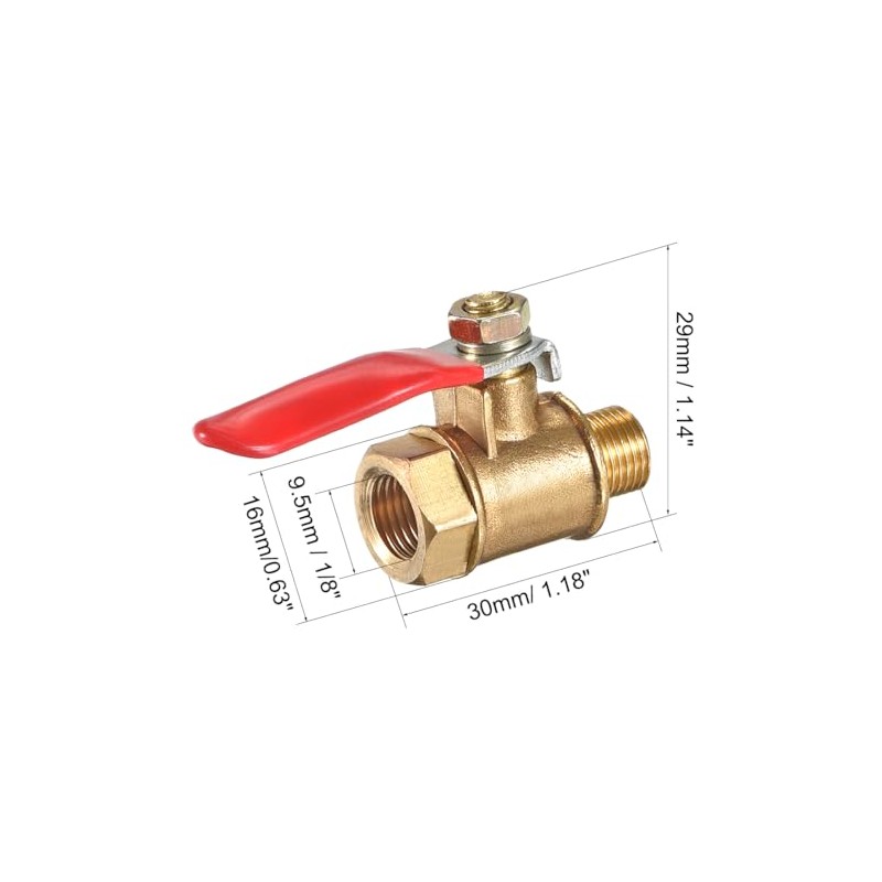 sourcing map Brass Air Ball Valve Shut-Off Switch 1/8 Inch