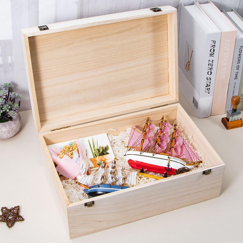 Useekoo Wooden Storage Box with Hinged Lid and Front Clasp,