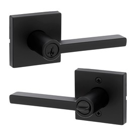 Kwikset Halifax Entry Door Handle with Lock and Key, Secure Keyed Reversible Lever Exterior, For Front Entrance and Bedrooms, Matte Black, Pick Resistant Smartkey Rekey Security and Microban